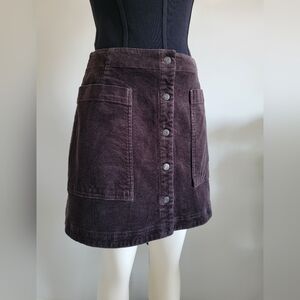 GAP brown corduroy mini skirt with snap button front and oversized pockets